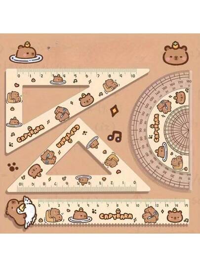 أدوات مكتبية ومدرسية مجموعة مسطرة مثلثة بقياسات عليا ، أدوات مدرسية، عودة للمدرسة، بتصميم دولفين مائي كرتوني وقنبر كرتوني بلاستيكية مصنوعة من الأكريليك