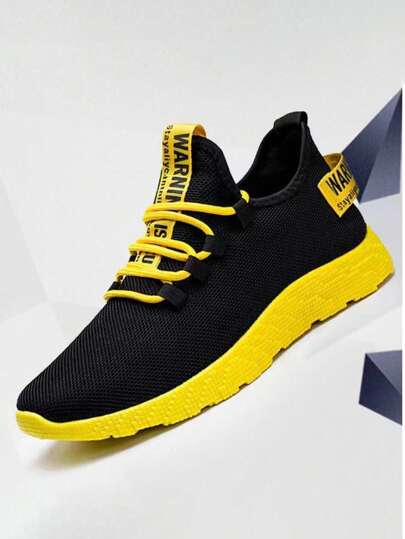 زوج من أحذية الرجال الرياضية، أحذية كاجوال منفذة للهواء، أحذية تنافسية، أحذية الجري العصرية الكاجوال للرجال (الطبعة عشوائية/غير متماثلة على كعب الحذاء والأربطة الجانبية)