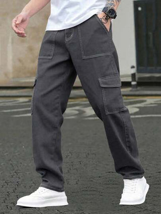 1 قطعة بنطلون رجالي أكثر جيب لون كتلة ضيق برقبة الحمولة، كاجوال صيفي للشاطئ والعطلة، مناسب للتنقل اليومي، التدريب الرياضي، الخارجي، سراويل فضفاضة بسيطة بطراز عصري، بتصميم مستقيم وشامل الاستخدامات