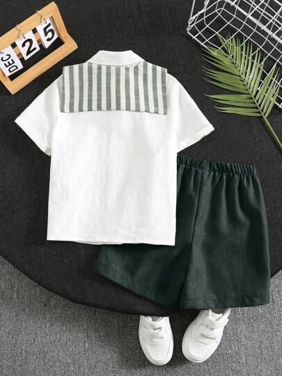 3 قطع/مجموعة اشتر اثنين واحصل على واحد مجاناً - طقم متنوع مريح وأنيق من الكتان المخطط، يحتوي على وشاح وقميص وشورت فضفاض، مناسب للربيع/الصيف، اليومي، الرياضة، النزهات، المدرسة، الحفلات، الأعياد، التصوير الفوتوغرافي