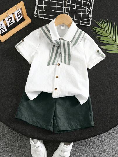 3 قطع/مجموعة اشتر اثنين واحصل على واحد مجاناً - طقم متنوع مريح وأنيق من الكتان المخطط، يحتوي على وشاح وقميص وشورت فضفاض، مناسب للربيع/الصيف، اليومي، الرياضة، النزهات، المدرسة، الحفلات، الأعياد، التصوير الفوتوغرافي