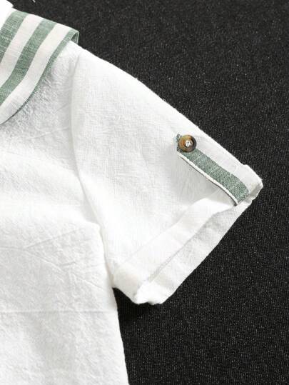 3 قطع/مجموعة اشتر اثنين واحصل على واحد مجاناً - طقم متنوع مريح وأنيق من الكتان المخطط، يحتوي على وشاح وقميص وشورت فضفاض، مناسب للربيع/الصيف، اليومي، الرياضة، النزهات، المدرسة، الحفلات، الأعياد، التصوير الفوتوغرافي