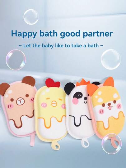 قطعة واحدة إسفنجة حمام محبوكة مزينة بشكل حيوان كرتوني للأطفال الرضع والأطفال الصغار، فرشاة حمام إسفنجية ناعمة ، منتجات حمام للأطفال