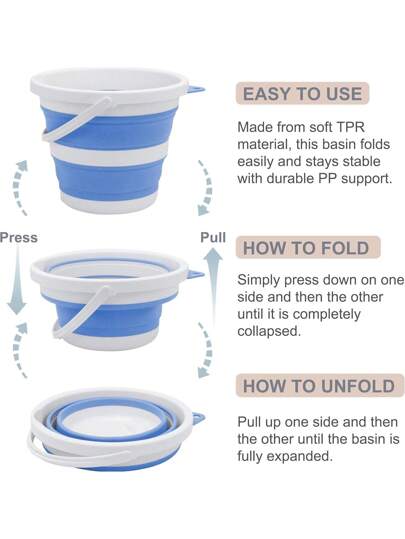 ١ حوض قابل للطي سعة ٣ لتر/١٠ لتر، دلو ماء محمول، دلو غسيل السيارات القابل للطي، دلو ماء للتخييم والصيد والسفر، دلو للغسيل، سهل التخزين، مستلزمات التنظيف، ادوات منزلية، منتجات منزلية قابلة للطي، مناسب لغسيل السيارات والتخييم والصيد والسفر والأنشطة...