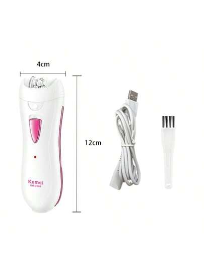 Kemei جهاز إبر كهربائي للنساء لإزالة الشعر من الساقين والمنطقة الحساسة وبكيني ، يحتوي على ضوء صغير ، ماكينة حلاقة للشعر بجسم المرأة ، قابلة للشحن بمنفذ USB ، قطعة واحدة