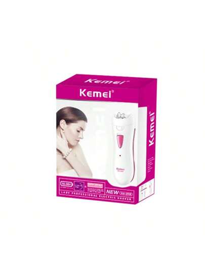 Kemei جهاز إبر كهربائي للنساء لإزالة الشعر من الساقين والمنطقة الحساسة وبكيني ، يحتوي على ضوء صغير ، ماكينة حلاقة للشعر بجسم المرأة ، قابلة للشحن بمنفذ USB ، قطعة واحدة