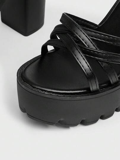 Sugerpunk حذاء كعب عالي أسود للسيدات، كعب سميك مفتوح الأصبع أحذية رسمية مع رباط الكاحل، مناسب للعمل الرسمي والحفلات