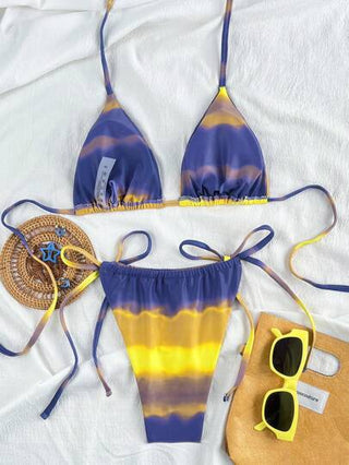 Swim Vcay 2 طقم/مجموعة للنساء، ملابس علوية كامي وشورت سباحة مربوط جانبي، طقم بيكيني ملون تدرجي، موضة الربيع