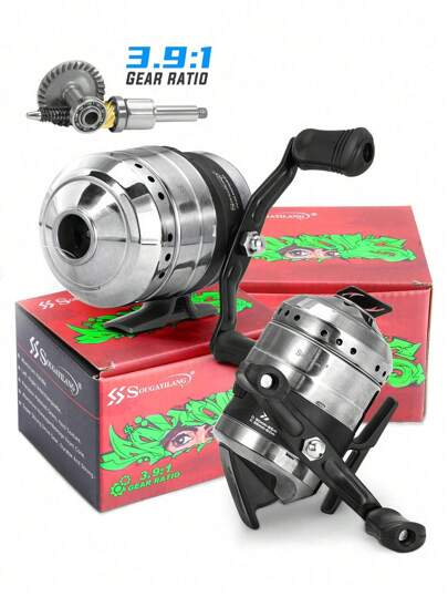 SOUGAYILANG 1 بكرة صيد بنسبة تروس 3.9:1 ، إسطوانة من الفولاذ المقاوم للصدأ ، قابلة للتبديل بين اليد اليمنى واليسرى ، بكرة صيد كاملة للمبتدئين ، خيار مثالي للصيد في المياه العذبة والمالحة