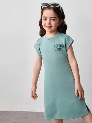 تيشيرتات بناتي فستان محبوك مطبوع عليه حرف بتناسق على شكل ظهر مفتوح للفتيات بلون سادة