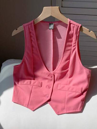 EZwear معطف أزرار أمامية قصير قطعة واحدة
