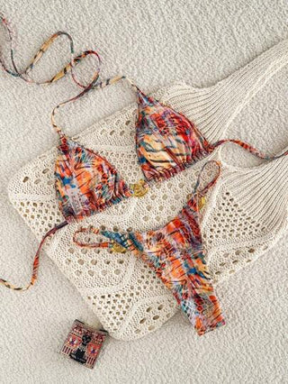 Swim Vcay طقم بكيني نسائي مموج للصيف، بدلة سباحة متعددة الألوان لشاطئ المنتجع
