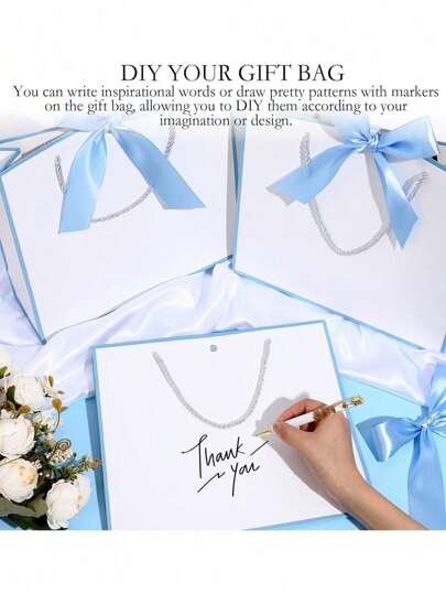 1/2/5/8 قطع - أكياس هدايا من الورق الكرافت بطراز منظر طبيعي، أكياس تسوق، أكياس تغليف مع مقابض،حقيبة تسوق مزينة بفيونكة، كيس يد ورقي كبير السعة باللون الأبيض، حزمة هدايا لعيد الميلاد والعام الجديد والزفاف والأعياد، أكياس تسوق صلبة بألوان بسيطة، لوازم أعمال