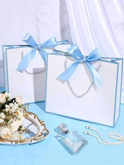 1/2/5/8 قطع - أكياس هدايا من الورق الكرافت بطراز منظر طبيعي، أكياس تسوق، أكياس تغليف مع مقابض،حقيبة تسوق مزينة بفيونكة، كيس يد ورقي كبير السعة باللون الأبيض، حزمة هدايا لعيد الميلاد والعام الجديد والزفاف والأعياد، أكياس تسوق صلبة بألوان بسيطة، لوازم أعمال