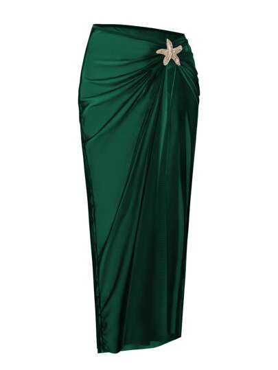 Swim Oasis قطعة واحدة من ملابس السباحة قياس كبير باللون الأحادي مزين بلمسات معدنية مع تنورة غطاء ، ملابس استخدام يومي/شاطئ بسيطة للنساء ، صيف