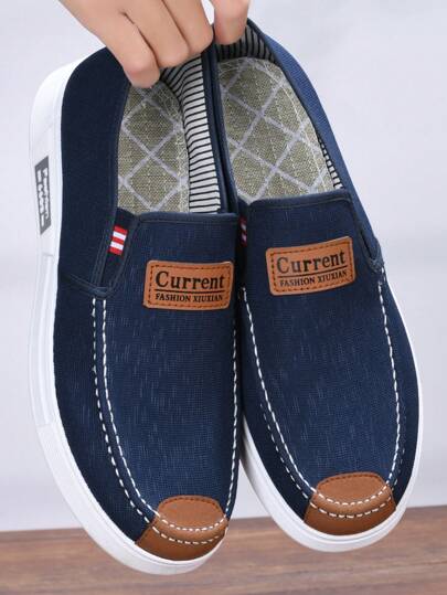 أحذية رجالية من الكانفاس القابل للانزلاق بتصميم سهل الارتداء ، حذاء كاجوال مريح مضاد للانزلاق ، أحذية العمل للرجال