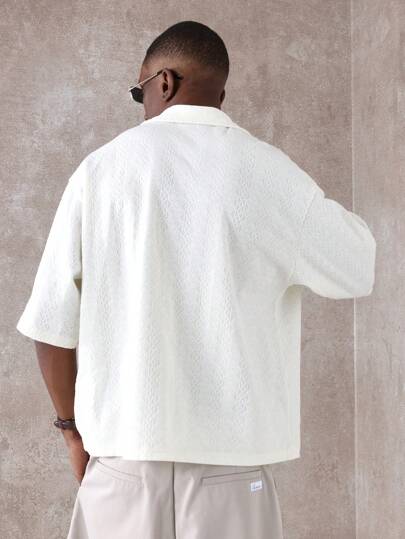 SUMWON قميص كروشيه مريح مع أكمام قصيرة وأزرار، ملابس كاجوال للصيف والعطلات الاسترخاء على الشاطئ، مطاطي وخفيف الوزن وبنسيج مزركش