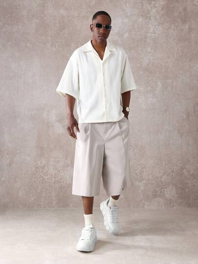 SUMWON قميص كروشيه مريح مع أكمام قصيرة وأزرار، ملابس كاجوال للصيف والعطلات الاسترخاء على الشاطئ، مطاطي وخفيف الوزن وبنسيج مزركش