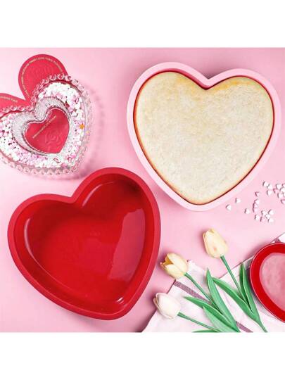 قالب كيك بشكل قلب من السيليكون، مطلي بطبقة مقاومة للالتصاق وقابل للطي، صينية للخبز متعددة الطبقات بألوان نمط ، صينية خبز مقاومة للفرن