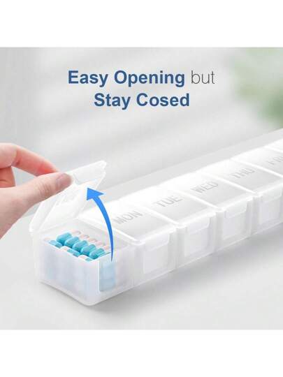 قطعة واحدة جديدة من حافظة أدوية محمولة أسبوعية، صندوق منظم 7 أيام 7 مربعات لتخزين الأقراص والفيتامينات والأدوية وزيت السمك والمكملات الغذائية، سهل التنظيف والفتح