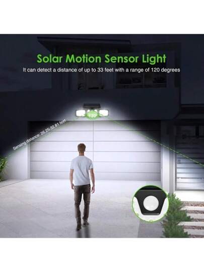 2 قطعة/قطعة واحدة من أنوار الشمس الخارجية، أضواء الفيضان بتقنية LED للطاقة الشمسية مع مستشعر للحركة، تصميم قابل للفصل ثلاثي الرأس، مناسب لساحة المنزل والفيلا والحديقة والمسار والسور والإضاءة الجدارية، أضواء شمسية خارجية