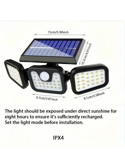 2 قطعة/قطعة واحدة من أنوار الشمس الخارجية، أضواء الفيضان بتقنية LED للطاقة الشمسية مع مستشعر للحركة، تصميم قابل للفصل ثلاثي الرأس، مناسب لساحة المنزل والفيلا والحديقة والمسار والسور والإضاءة الجدارية، أضواء شمسية خارجية
