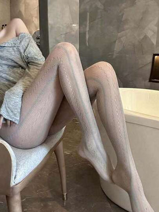 زوج من جوارب نسائية ذات بنية شبكية بمقاس كبير مع خطوط متناظرة لكل المناسبات مناسبة للربيع والصيف
