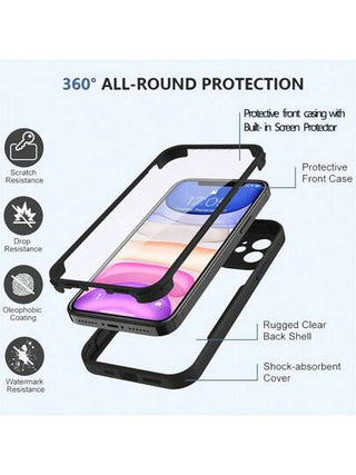 1 قطعة حافظة وفرة الحماية من الأمام والخلف شفافة مع واقي للشاشة، حواف مطاطية ناعمة + غطاء خلفي صلب، متوافقة مع هواتف آيفون 16/15/14/13/12/11 برو ماكس/بلس/اس إي 2/اس إي 3/7/8 وسامسونج جالاكسي S25 أولترا/S25 بلس/S25/S24 أولترا/S24 بلس/S24/S23 أولترا وريدمي