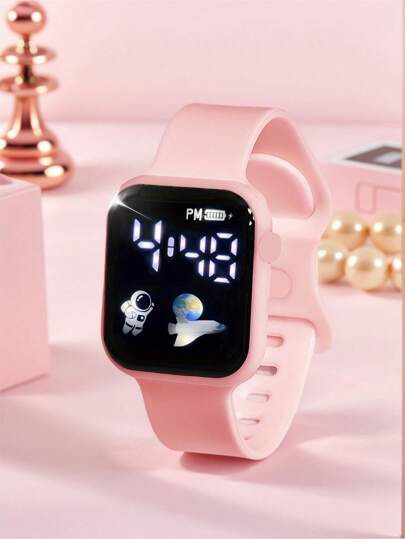 6 قطع/مجموعة ساعة شباب حديثة وبسيطة وجذابة مزينة بشكل المربع والقلب المرصع بالراين، متضمنة قلادة، سوار، أقراط، خواتم، هدايا للأطفال وعيد الأم