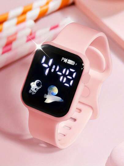 6 قطع/مجموعة ساعة شباب حديثة وبسيطة وجذابة مزينة بشكل المربع والقلب المرصع بالراين، متضمنة قلادة، سوار، أقراط، خواتم، هدايا للأطفال وعيد الأم