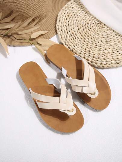 زوج من صنادل مصنوعة من جلد البو المنسوج بشكل بوهيمي باللون السادة، نعل مسطح، خفيف الوزن، مريح، بطرف مفتوح، جزمة سهل الإرتداء، مناسب للشاطئ والحفلات والمكتب والمنزل في جميع المواسم