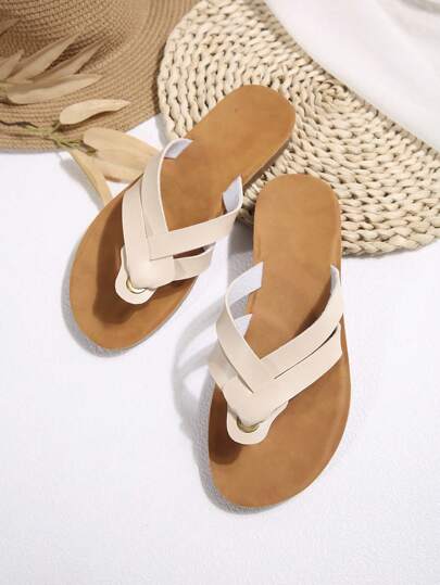 زوج من صنادل مصنوعة من جلد البو المنسوج بشكل بوهيمي باللون السادة، نعل مسطح، خفيف الوزن، مريح، بطرف مفتوح، جزمة سهل الإرتداء، مناسب للشاطئ والحفلات والمكتب والمنزل في جميع المواسم