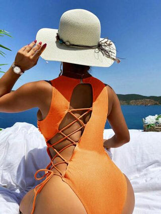 مايوه حريمي قطعة واحدة Swim Vcay بذلة سباحة قصيرة أنيقة وجذابة للنساء للربيع والصيف، من قماش مضلع، ظهر مكشوف، رباط للجذب، مناسبة للاستخدام اليومي والأنشطة الشاطئية