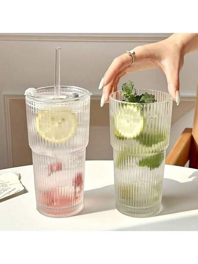 كوب زجاجي قابل لإعادة الاستخدام مع أغطية وقشّات - سعة 600 مل/21 أونصة، بتصميم مزيّن للقهوة الثلجية والعصائر الرغوية والمشروبات الباردة - عالي الجودة، يُغسل باليد فقط، هدية مثالية للنساء، عيد ميلاد، أو أوعية المشروبات الموسمية، كوب قهوة