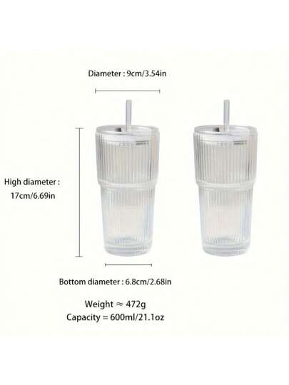 كوب زجاجي قابل لإعادة الاستخدام مع أغطية وقشّات - سعة 600 مل/21 أونصة، بتصميم مزيّن للقهوة الثلجية والعصائر الرغوية والمشروبات الباردة - عالي الجودة، يُغسل باليد فقط، هدية مثالية للنساء، عيد ميلاد، أو أوعية المشروبات الموسمية، كوب قهوة