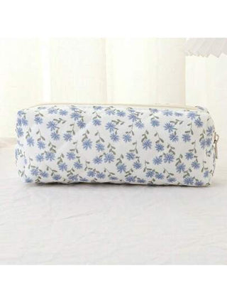 حقيبة مكياج صغيرة بسيطة جديدة ذات طبعة زهور زرقاء للتجميل، مستلزمات تواليت، أشياء صغيرة، منظم سفر خفيف الوزن عالي التعدد لاستخدامات اليوم اليومي والمكتب والمدرسة والسفر، هدية عيد ميلاد وأعياد متجدد ذات سعة كبيرة وأنواع ملحقات متعددة