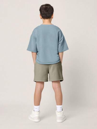 SUMWON طقم شبابي واسع للبنين مع طبعة شعار الصيف ، قطعتين متناسقة للراحة والرياضة، بتيشرت كم قصير ورياضي قصير ، ملابس شارع عصرية لاستخدام يومي مريح