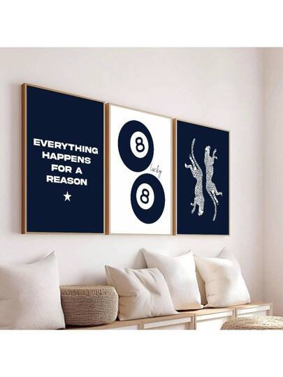 مجموعة من 3 ملصقات جدارية أنيقة بشكل الفهد الأزرق البحري غير مؤطرة ، فن أنيق وعصري مناسب لديكور غرفة الفتيات ، صالون العيش ، غرفة النوم ، الديكور المنزلي الحديث