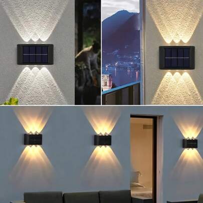 4قطع/2قطع أضواء خارجية شمسية، إضاءة ديكور الحديقة بتقنية LED، أضواء ديكور الحائط، أضواء درج شمسية بوظيفة تشغيل/إيقاف آلي، 6عدسات LED، مناسبة للأرصفة والدرجات والأسوار والحدائق والممرات، أضواء خارجية شمسية