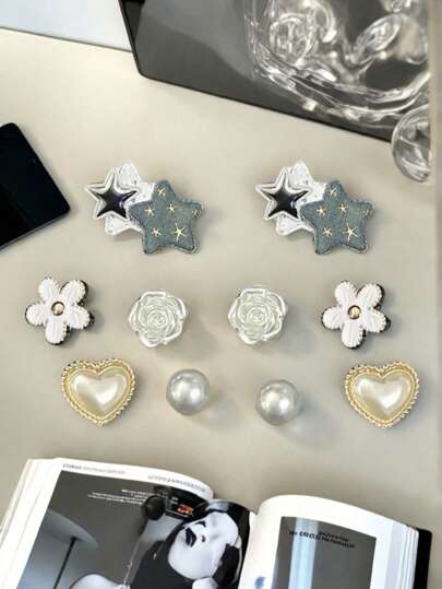 مشابك على شكل نجمة فضية للأحذية الفارغة ،إكسسوارات أزياء راقية DIY (الأحذية غير متضمنة)