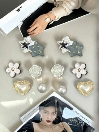 مشابك على شكل نجمة فضية للأحذية الفارغة ،إكسسوارات أزياء راقية DIY (الأحذية غير متضمنة)