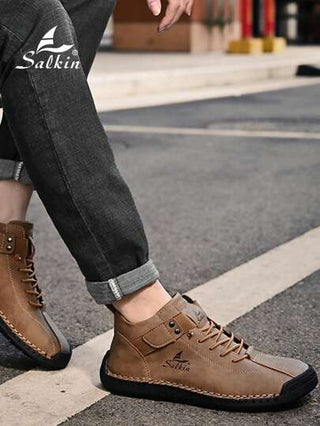 Salkin بوت جلدية رجالية عصرية عالية الكاحل، مناسبة للخروج والمشي وقيادة السيارة وارتداء المكاتب اليومية، تتميز بخفة الوزن والتهوية الجيدة ومقاومة الانزلاق والصلابة مناسبة لكافة الفصول، مقاس إضافي كبير للرجال 45 46 47 48