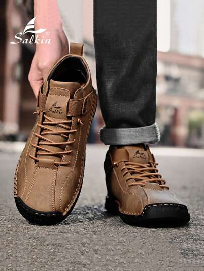 Salkin بوت جلدية رجالية عصرية عالية الكاحل، مناسبة للخروج والمشي وقيادة السيارة وارتداء المكاتب اليومية، تتميز بخفة الوزن والتهوية الجيدة ومقاومة الانزلاق والصلابة مناسبة لكافة الفصول، مقاس إضافي كبير للرجال 45 46 47 48