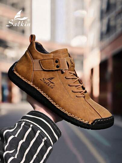 Salkin بوت كاجوال بكعب عالي بسيطة للرجال، مناسبة للمشي والقيادة في الهواء الطلق، بوت مكتبية يومية للرجال، منفذة للهواء وخفيفة الوزن مقاومة للاحتكاك ومانعة الانزلاق متعددة المواسم ، بوت جلدية للرجال المقاس الكبير أرقام 45 46 47 48
