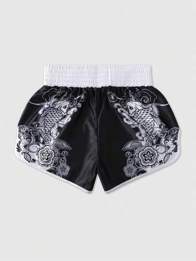 ROMWE MEN Street Life شورتات رياضية رجالية بطبعات الزهور، مناسبة للملاكمة وكرة السلة في الصيف