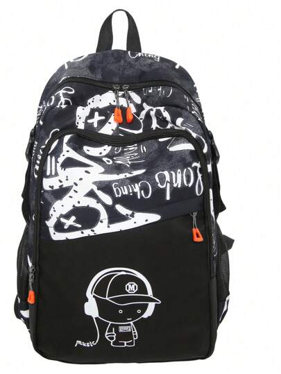 حقيبة ظهر ذات سعة كبيرة بنقش الجرافيتي قطعة واحدة، حقيبة مدرسية كاجوال عصرية مناسبة للجامعة والسفر والأنشطة الخارجية، متعددة المواسم، مناسبة للجنسين