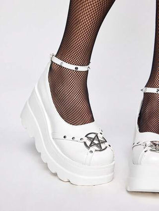 أحذية أوكسفورد حريمي ROMWE Grunge Punk أحذية نسائية جوتيك روك ذات أشرطة مع إبزيم معدني، زخرفة بجديلة، برقبة مستديرة ماري جين بمنصة، 10 سم باللون الأسود