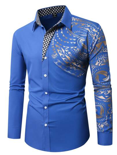 Manfinity AFTRDRK قميص طويل الأكمام بطباعة عتيقة كاجوال للرجال