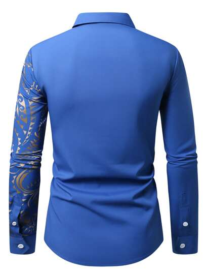 Manfinity AFTRDRK قميص طويل الأكمام بطباعة عتيقة كاجوال للرجال