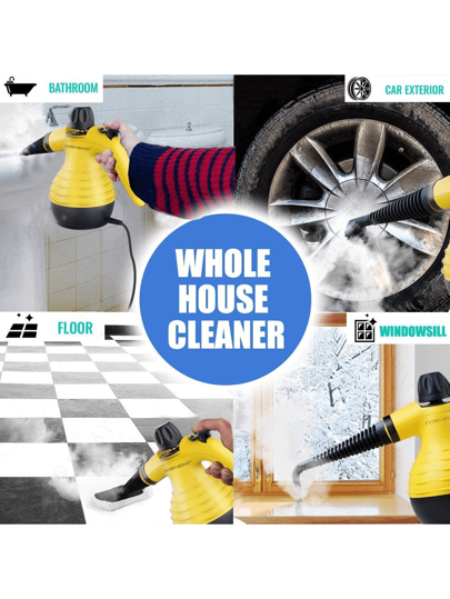 ESUPER مُنَقِّي بالبخار محمول متعدد الأسطح بقوة 1050 وات مع 9 ملحقات - ممسحة بخار منزلية للبلاط والركام والأقمشة المنجدة